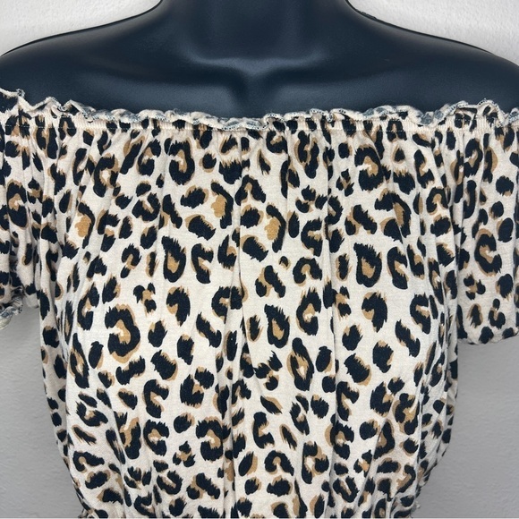 Medium Divided H&M Leopard Print Crop Top Retro Pinup Stretch Ruffled - Picture 2 of 8